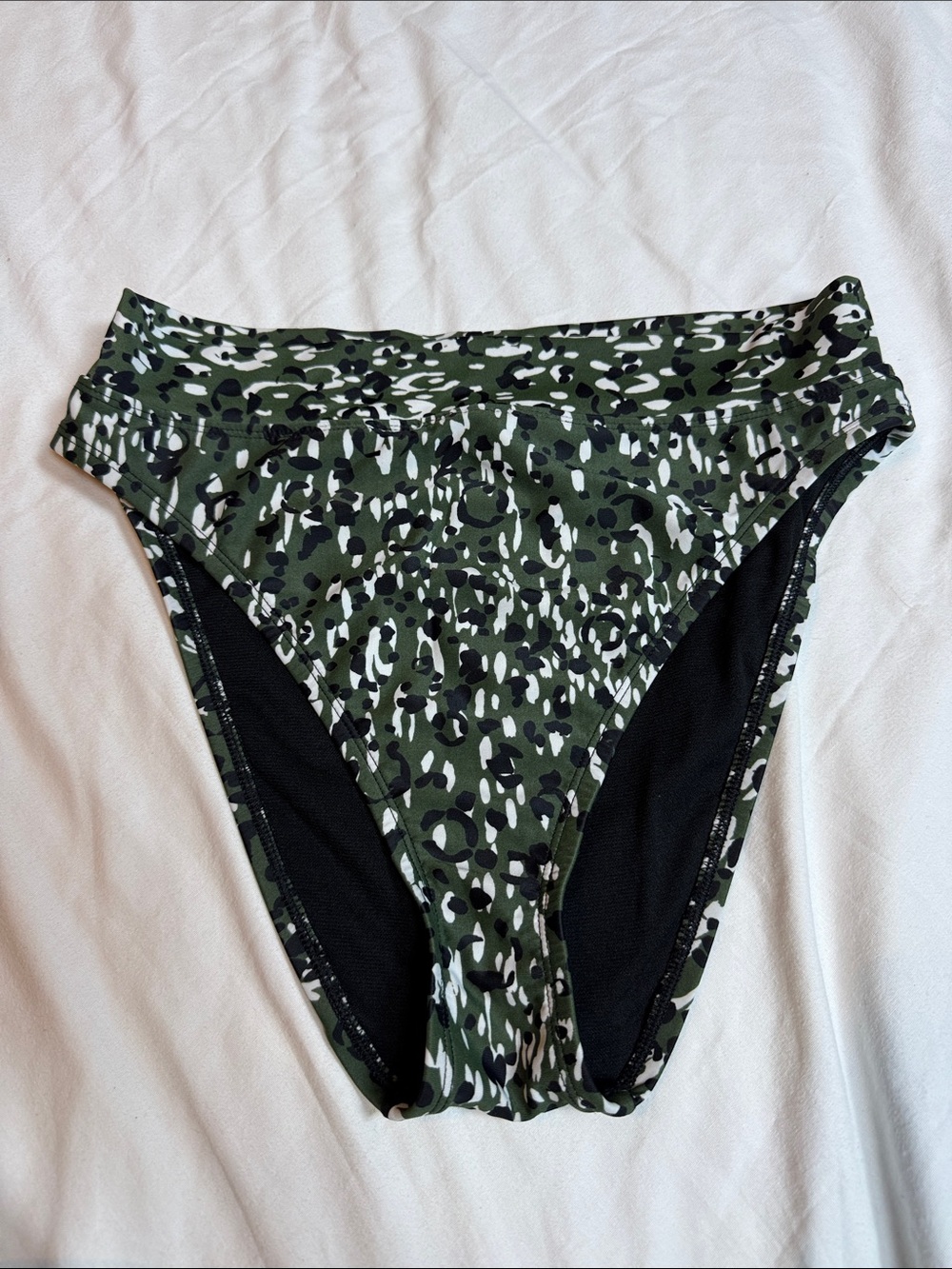 Shade & Shore Olive Green Leopard Print High-Waist Bikini Bottoms